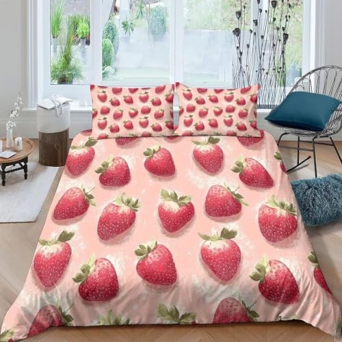 Fraise aquarelle housse de couette 160x200 pour une chambre d'enfant fruitée et vitaminée
