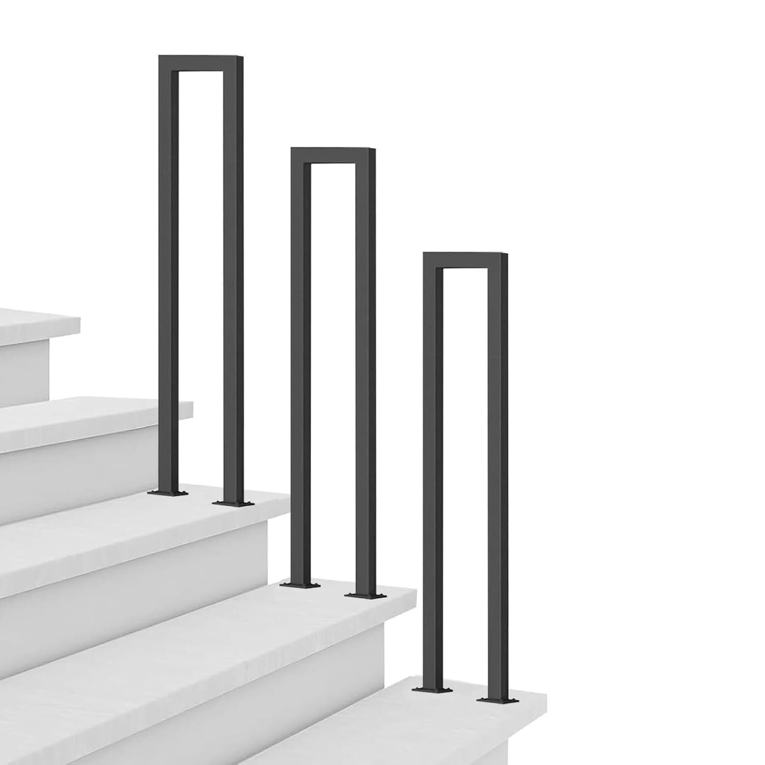 WaiDXn Matte Black Square Tube Stair Railing Indoor Outdoor Use Support Bar Metal, Stylish Stair Railing, Safe And Supportive(2.8ft/85cm)