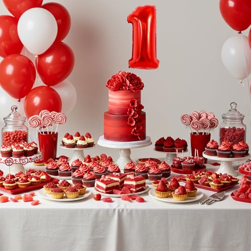 Image of TONIFUL Number Balloon 16 Inch 10 Pcs Fat Red 0-9 Birthday Number Balloons | Small Custom Digital Mylar Foil Ballons for Birthday Halloween Graduation Anniversary 2027 New Year Eve Party Decorations