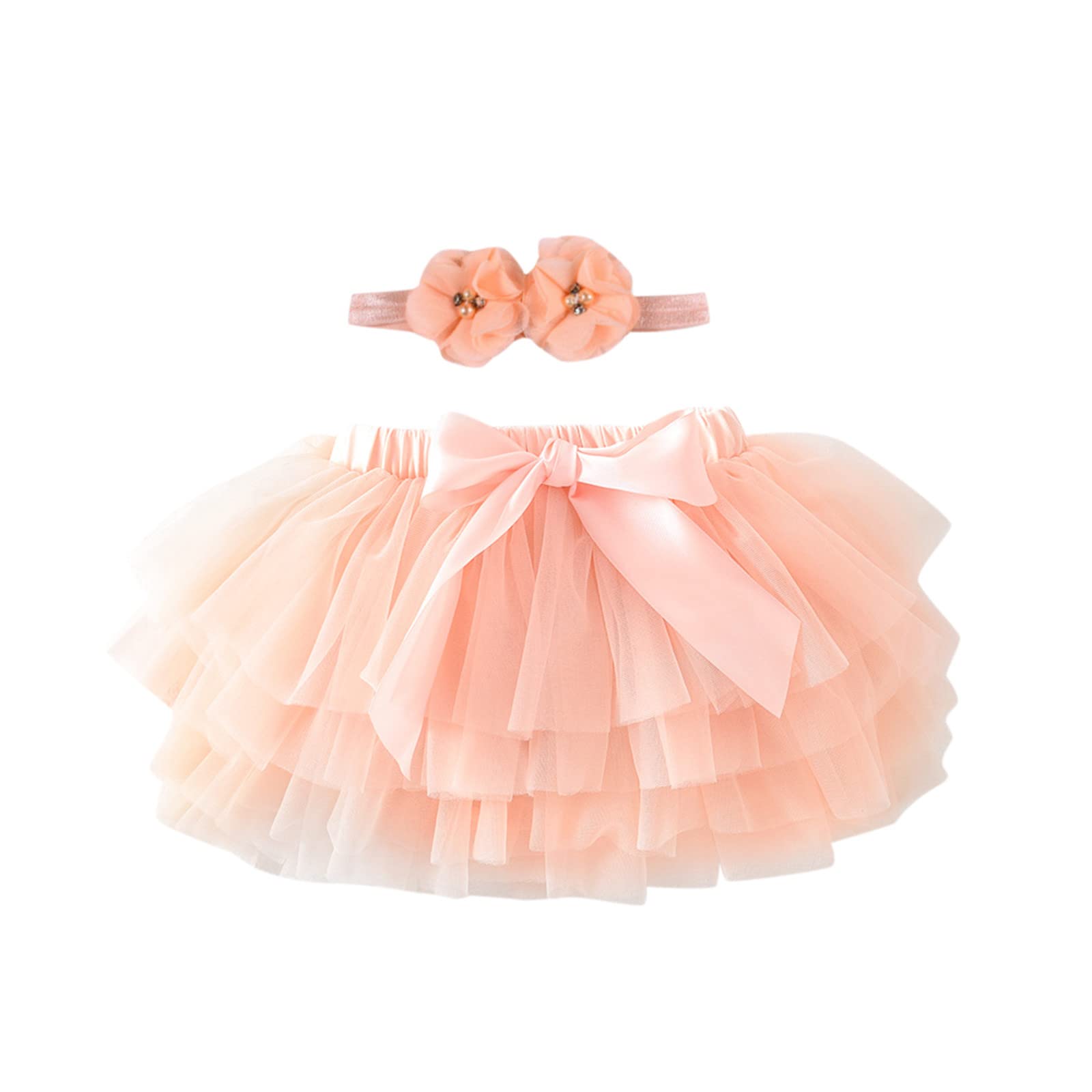 Baby Girl Mesh Tutu Skirt Toddler Girl Layered Ballet Tulle Skirt with Headwear Birthday Carnival (RD2, 12-24 Months)