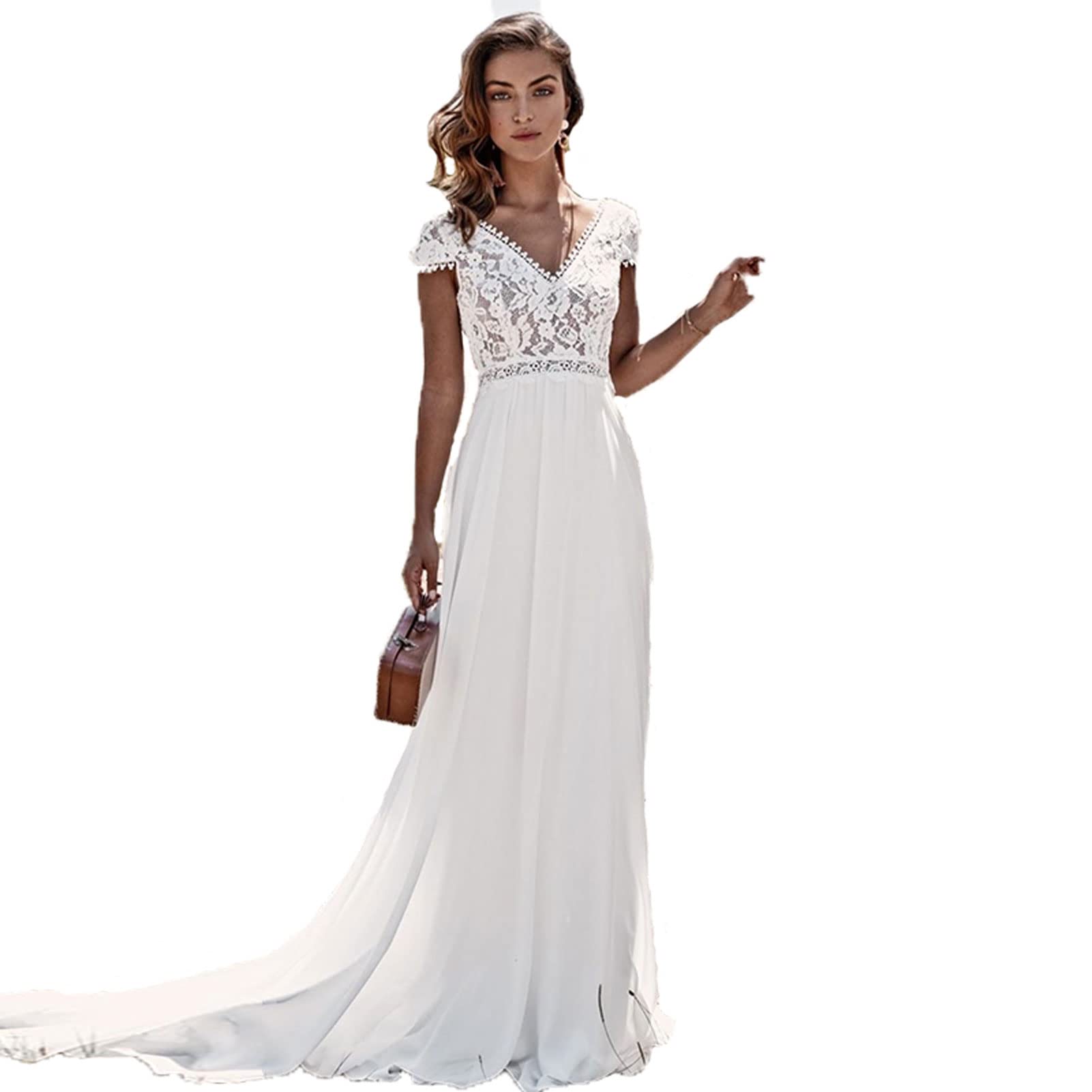 Comprar Vestidos de Novia de Productos, Vestidos de Novia Retro, Vestidos de Novia de Línea a Y Vestidos de Sirena de Encaje, Blanco, 8