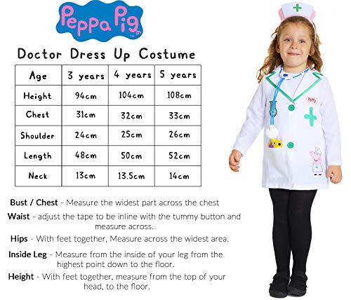 Peppa Pig Kostuum voor kinderen, dokterskostuum voor meisjes en jongens, met Peppa Pig, stethoscoop en laboratoriumjas, kinderkostuum, 3-5 jaar (3 jaar) - Image 8