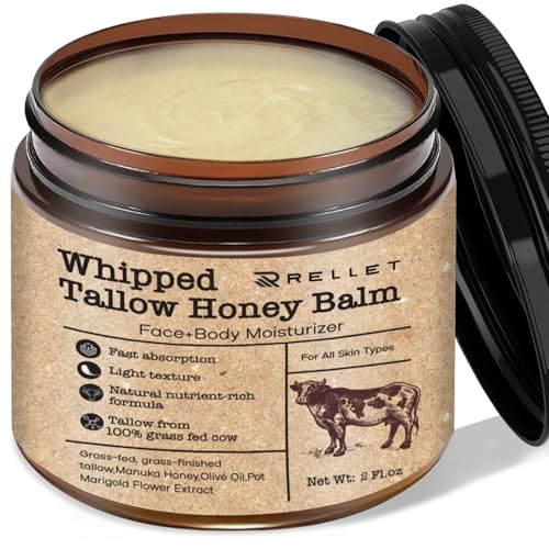 Beef Tallow and Honey Balm for Skin : Grass Fed Whipped Beef Tall...