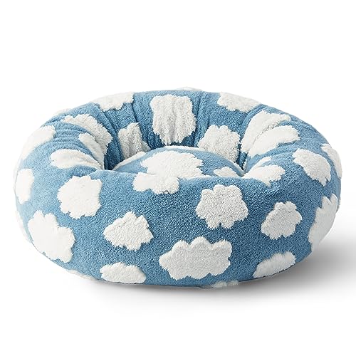 Image of Lesure Shown on TV Donut Cat Beds for Indoor Cats - Small Round Dog Bed for Calming Pets as Gift with Washable Cover, Cute Modern Puppy Bed with Jacquard Shaggy Plush & Anti Slip Bottom, 20 Inch, Blue
