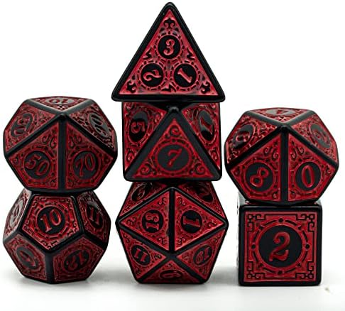 Poludie DND Dice Set-D&D Polyhedral Dice (7 Pcs) with Leather Dice Bag for Dungeons and Dragons Role Playing Dice Games RPGs (Red with Black Edge)