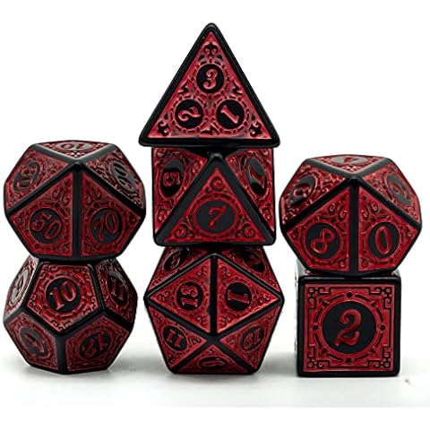 cusdie 7Pcs/Set DND Dice Set D&D Polyhedral Dice for Dungeons and Dragons Pathfinder MTG Role Playing Dice Games RPGs (Red with Black Edge) Cover