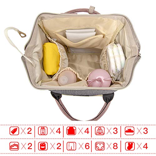 Qimiaobaby Diaper Bag Backpack,Waterproof Multifunctional Large Travel Nappy Changing Bags… (Pink With Gray) #TOP4