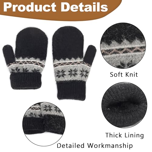 Image of Kids Winter Warm Knit Mittens-Double Layer Thickn Outdoor Gloves Soft Stretchy Snowflakes Gloves for Boys Girls 5-10Y