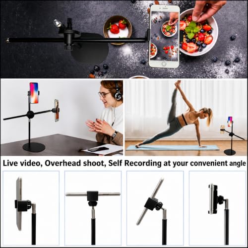 Image of BROLAVIYA Overhead Video Floor Stand, Premium Metal Body, 1 /4 inch Head for Webcam,Gopro, 360 Rotation with Mobile Bracket for YouTube, TikTok, Desktop, Bedroom, Cooking and Recording. Black