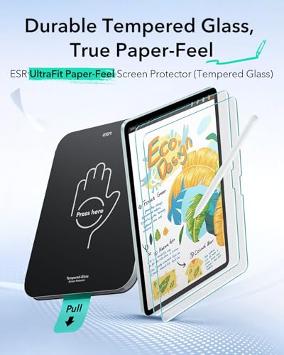 Image of ESR 2 Pack Paper-Feel Screen Guard for iPad Air 11 Inch M4 /M3 /M2 (8th /7th /6th Generation),9H Matte Writing Tempered Glass Screen Protector with Ultra Fit Tray, Write and Draw Like on Paper, Anti-Glare