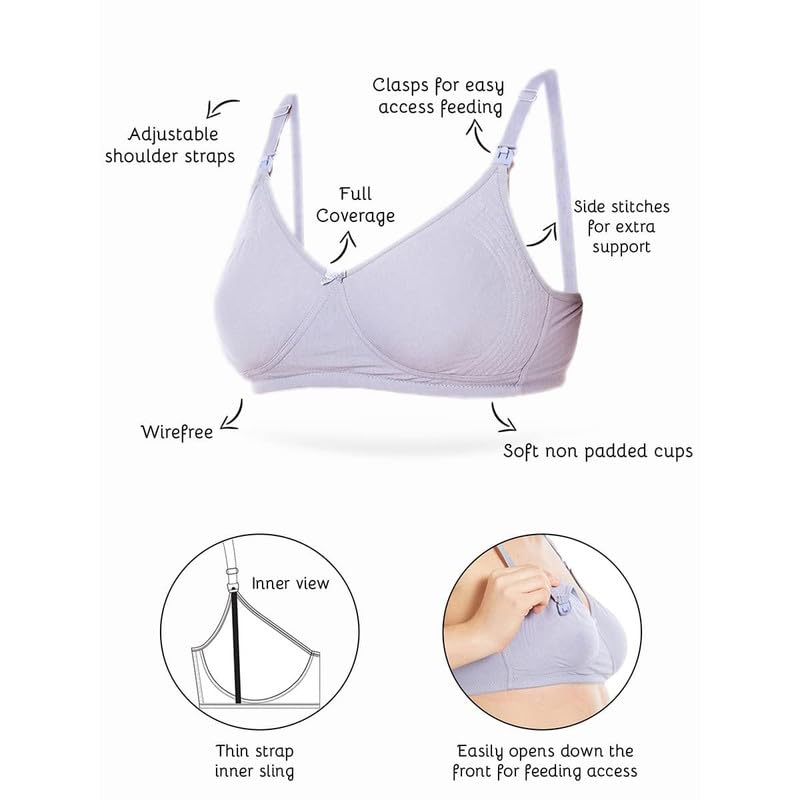 Image of Inner Sense Organic Cotton Bamboo Feeding Bra for Women Full Coverage I Non Padded Encircled Nursing Bra for Women with Side Support and Wirefree Design (Combo Pack)