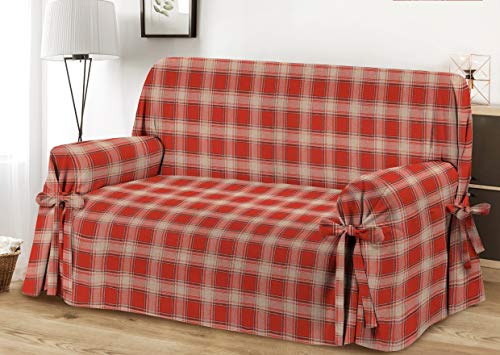 HomeLife – Cubre sofá de 2 plazas – Elegante Protector de sofás a Cuadros – Funda de sofá de algodón para Proteger del Polvo, Las Manchas y el Desgaste, Fabricado en Italia – Burdeos