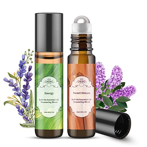 Sweet Dream & Energy 2pcs Essential Oil Rollerball Set - Essential Oil Blend, Pre-Diluted, Aromatherapy Essential Oil Set - 2 * 10ML