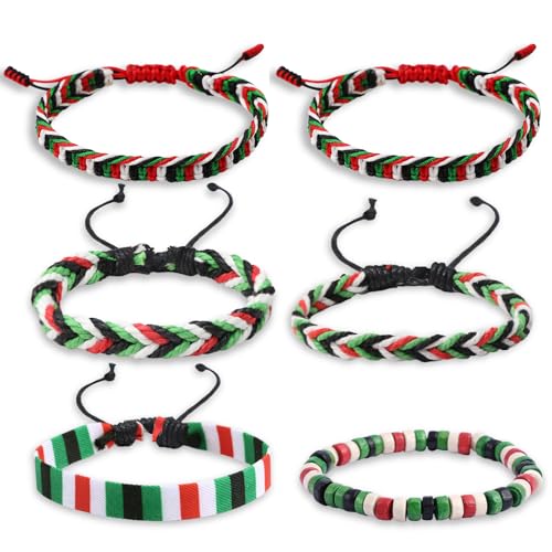 LHOEST Palästina Armband Geflochten 6 Stück Free Palestine Armband Perlen Damen Herren Verstellbare Free Palästina Flagge Armbänder Palästinensische Geschenke Palestine Flag Armbänder
