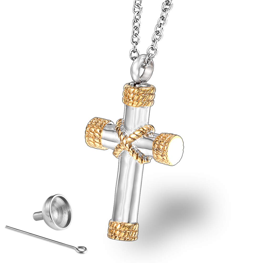 CacoffayStainless Steel Cremation Cross Jewelry Memorial Ashes Urn Necklace for Women Men Pet Openable Ashes Pendant, Perfume Bottle