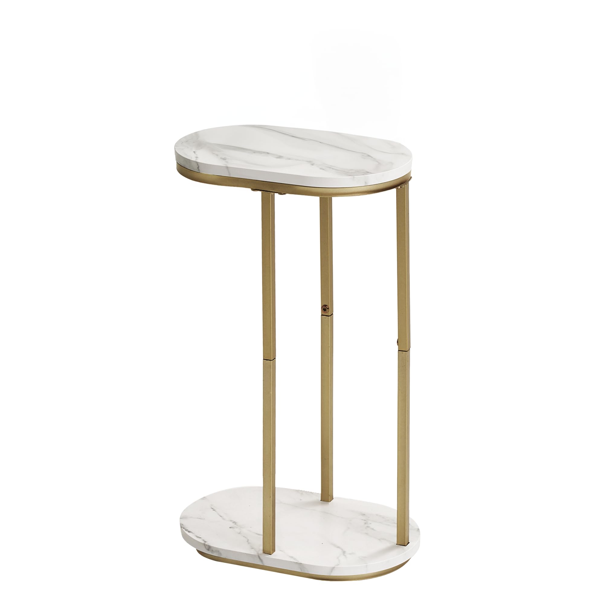 Marble Side Table - Oval Marble C Table - Marble Top Table with Gold Metal Frame - C Marble End Table- Marble Side Tables for Small Places, Living Room, Bedroom, Home Office