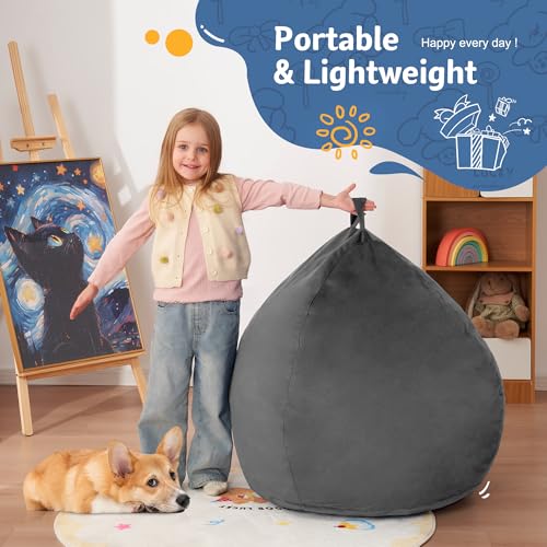 Homguava 2FT Bean Bags: 2' Bean Bag Chair with Memory Foam Filled,Comfy Beanbag Chairs Round Bean Bag Sofa with Dutch Velvet Cover-Grey by Homguava - Image 5