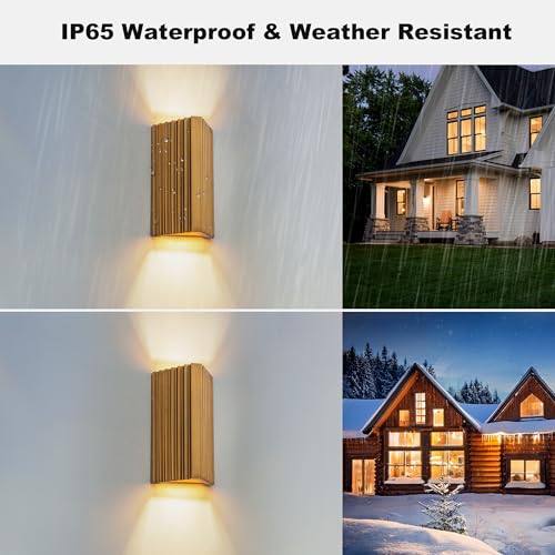 Image of 11 inch Modern Outdoor Wall Lights Hand-Brushed Vintage Gold LED Exterior Lighting Fixtures Outdoor Wall Sconce Light for House Exterior Garage Porch Patio