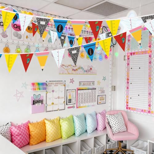 Image of VitalCozy 5 Pcs Back to School Decorations Crayon Kindergarten Banner 2026 Preschool Decorations 49 ft Rainbow Teacher Pennant Flag Classroom Hanging Triangle Flags Classroom Decoration Kit