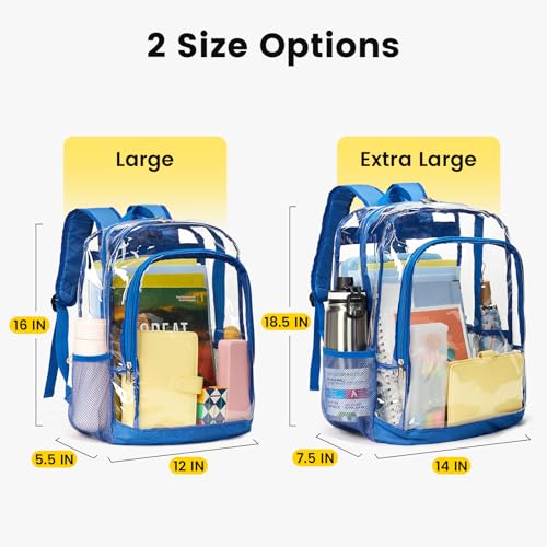 Image of Vorspack Clear Backpack for School, 18.5 Inch Large Clear Bookbag - Blue