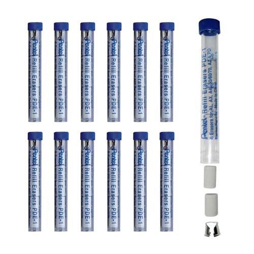 Pentel Refill Eraser for AL, Ax and PD Series Pencils 5 Pcs/Tube, Box of 12 (PDE-1)