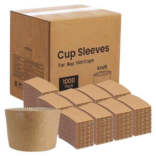 FMP Brands Paquete de 1000 fundas de café para tazas de café de 8 onzas, fundas desechables para tazas calientes para bebidas calientes, fundas para tazas de café Kraft a granel, aislante de bebidas y