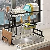 All-in-One Kitchen Space Saver: Use el bastidor de secado para el plato sobre el fregadero o en el mostrador, guarde toneladas de espacio y tiempo, lo que facilita la organización de utensilios y suministros, el agua caerá en el fregadero directamente, hará que su limpiador de cocina yOrdenado.