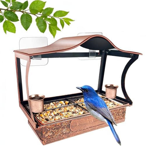 Upgraded Window Bird Feeder with Strong Suction Cups – Durable Metal Outdoor Bird Feeder for Birdwatching, Cat Entertainment & Nature Lovers – Easy-to-Clean, Shatterproof Design