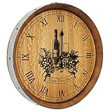 Personalized Wine Barrel Top Clock Wine Glass Grapes Design - Central Coast Creations - Wine Barrel Furniture