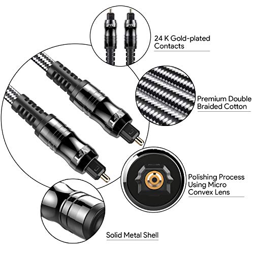 Jyft Digital Optical Audio Toslink Cable 6Ft, S/Pdif Port, 24K Gold Plated Connectors, For Home Theater, Sound Bar, Tv, Ps4, Xbox, Playstation, 1Pack #TOP2