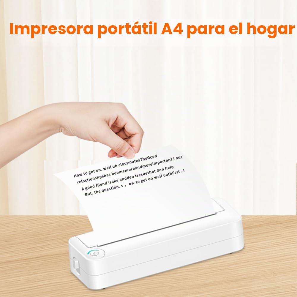 ACAGALA Impresora de papel portátil A4, impresión térmica inalámbrica BT Connect, compatible con iOS y Android, compatible con impresoras fotográficas móviles de 210 mm de ancho, para exteriores