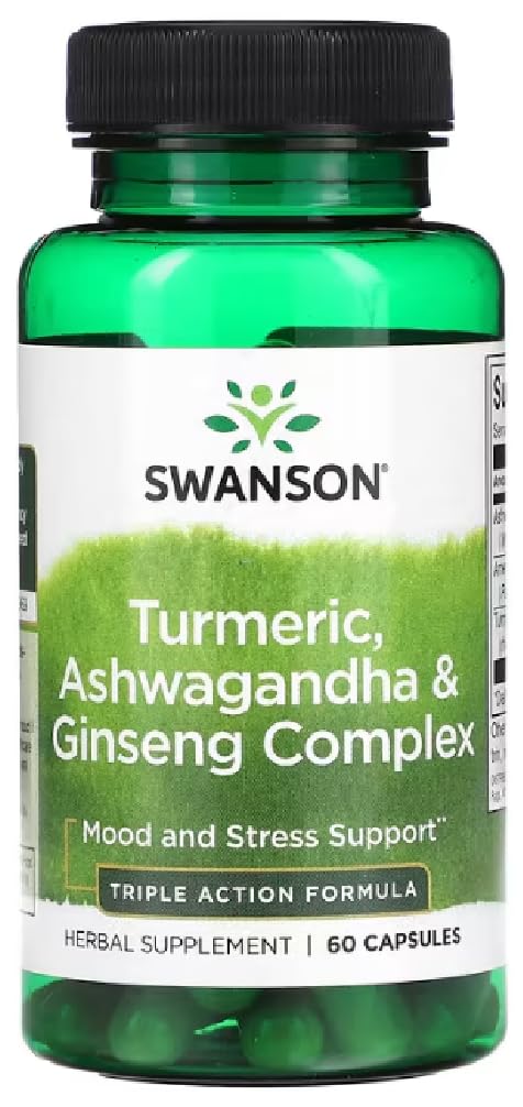 Swanson - Turmeric, Ashwagandha & Ginseng Complex | Unterstützung für Wohlbefinden und Stressabbau - 60 Kapseln