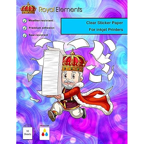 Royal Elements Clear Printable Vinyl Sticker Paper - 10 Sheets 8.5" x 11" for Inkjet Printers - Water-Resistant Cover