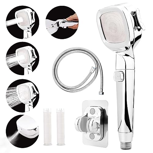 Alcachofa de Ducha para Autocaravana, Cabezal de Ducha para Ahorro de Agua con Manguera de 149,8cm e Interruptor Cabezal de Ducha de Mano con Elemento de Filtro de Soporte Adhesivo para Baño RV