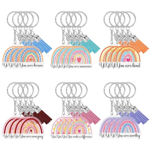24Pcs Inspirational Rainbow Keychain Bulk Gifts for Women,
