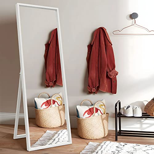 Image of NeuType 59 inchx20 inch Full Length Mirror with Standing Holder - Floor or Wall Mount Body Mirror for Bedroom Dressing - Hanging, Leaning Against Wall - White MDF Frame