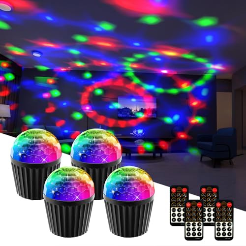 Yiixuyo 4-Pack Disco Ball Lights with Remote Control, 7-Color LED Strobe & Sound Activated - Party Lights for Indoor Outdoor, Stage, Wedding, Bar, KTV - Dance Projection