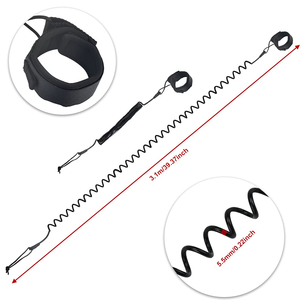 Surfboard Leash Paddle Board Fußseil TPU Seil Schlaufen Sicherheit Fußschlaufe Knöchelriemen 5.5mm Surf Sicherheitsfuß Seil Schwarz Wasserski Fußseil SUP Surf Leine für Surfbretter