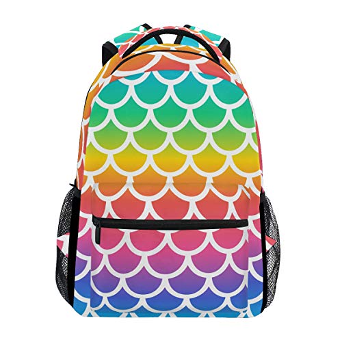 Grand sac à dos voyage école ordinateur portable noir motif sirène arc-en-ciel