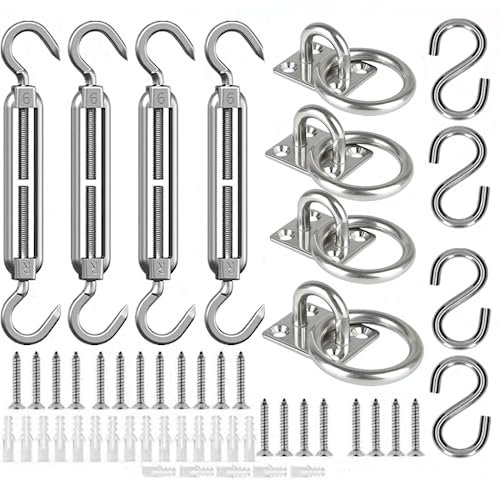 HFHungkeong Shade Sail Hardware Kit Suitable for Rectangle Outdoor Sun Shade Sail, Sun Shade Hardware Kit with S Buckle and Pad Eye with Ring for Deck Garden Patio for Sunshade,6Inch 52Pcs