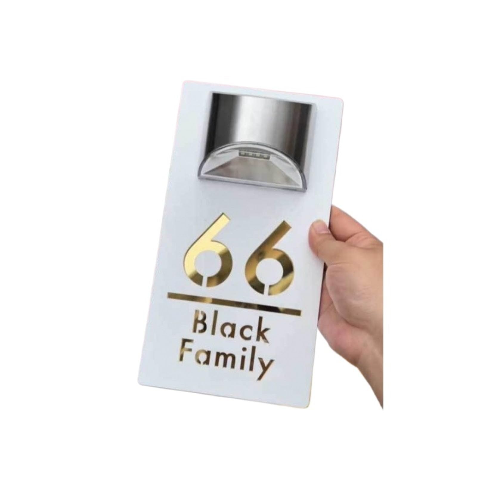 Señal de número de casa LED solar placa de dirección acrílica moderna blanco y oro 7