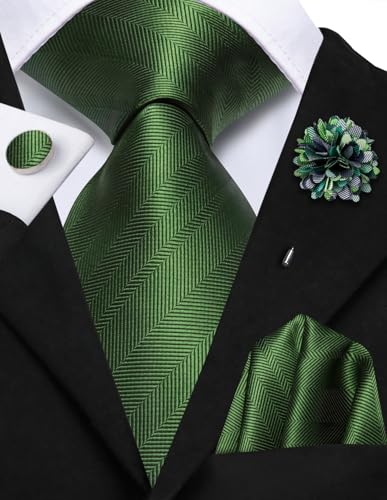 Image of Hi-Tie Men's Tie Lapel Pin Set Pocket Square Cufflinks Formal Woven Silk Tie Sets Wedding Party