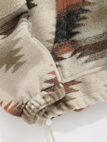 ZAFUL Men's Ethnic Aztec Printed Sweatshirt Quarter Zip Corduroy Kangaroo Pocket Solid Stand Collar Pullover (5-Light Coffee, M)4