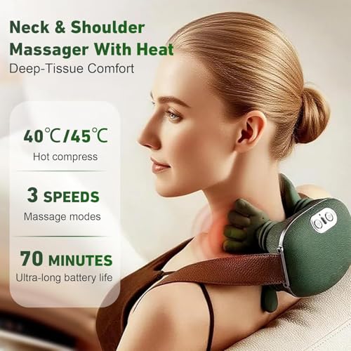 Image of Bionic Heated Massager for Neck & Back, Wireless Portable Shiatsu Massager with Heat, 4D Deep Tissue Kneading, Simulated Human Hand Design for Pain Relief & Muscle Relaxation