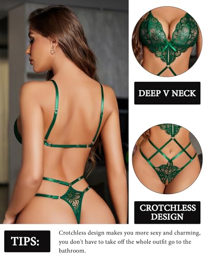 Image of Avidlove Women Lingeries Deep V Teddy Lingerie Sexy Lace Bodysuit Cut Out One Piece Mini Babydoll