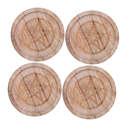 GETAJGHSD 4 Piezas Portavelas de Madera con Bandeja Rústica para Quemar Incienso Soporte para Velas Tealight para Altar y Ceremonias Ritualísticas