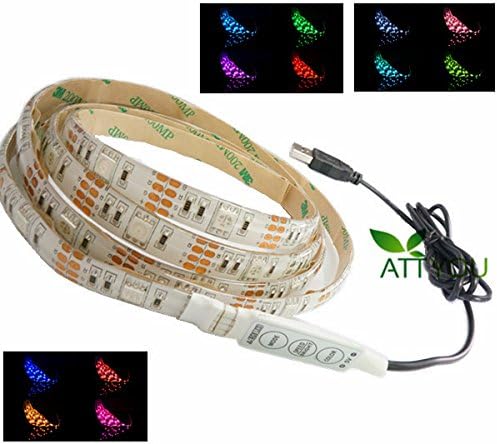 ATTYOU(TM) RGB Led Strip Waterproof 100cm (3.5Feet) 30leds 5050 Strip Light with 5v USB Cable for TV/PC/Laptop Background Lighting USB-powered