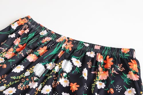 Image of Vozanet Women's Short Sleeve Top and Shorts Pajama Sets Plus Size V Neck Colorful Flower Nighty Loungewear With TWO Pockets