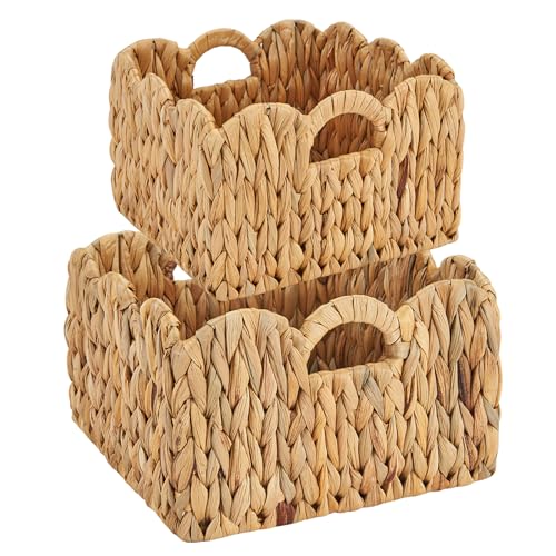 FairyHaus Wicker Basket 2Pack, Scalloped Wicker Storage Basket wi...