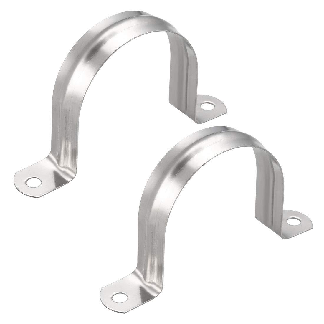 Uxcell 60mm (2.36") Rigid Pipe Strap – 2-Hole 304 Stainless Steel Tube Clip Clamp, 2-Pack, Silver Tone